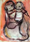 Frans Claerhout, Mother Holding a Toddler, mixed media on paper