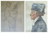 Erich Mayer, Lady in Profile, recto; Study of an Artist, verso