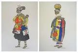 Barbara Tyrrell, African Studies, a pair, pen, ink and watercolour on paper laid down on card