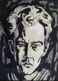 Eugene Labuschagne, Self Portrait, pen, ink and wash on paper laid down on card