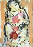 Frans Claerhout, Picking Cosmos, mixed media on paper