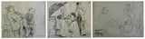 Sam Nhlengethwa, A Night at Kippies I, II and III, two pencil, one ballpoint pen laid down on card
