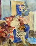 A Seated Girl Knitting beside her Dachshund by Maud Sumner, pen, ink and watercolour, offered Nov 2013