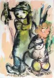 Frans Claerhout, Figures and a Bird, mixed media on paper