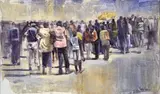 Ricky Ayanda Dyaloyi, Imbizo, oil, sand and glue on canvas