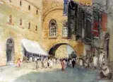 Terence McCaw, The Gates of Jerusalem, watercolour on paper laid down on board