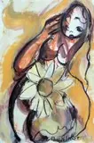 Frans Claerhout, Nude with Flower, mixed media on paper laid down on card