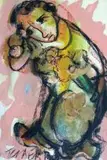 Frans Claerhout, Pensive Figure with Flowers, mixed media on paper