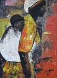 Julian Motau, Mother and Child, oil on canvas laid down on board