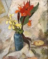 George Enslin, Still Life with Cannas, chalk pastel on paper laid down on board