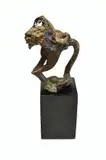 Ernest Ullmann, Ostrich with Egg, bronze, on a wooden base