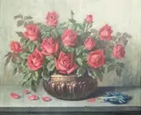 Gino (Giovanni) Fasciotti, Still Life with Red Roses and a Burning Cigarette, oil on canvas
