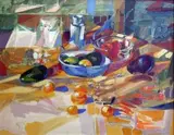 Leon de Bliquy, Still Life with Fruit and Various Vessels