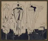 Alexis Preller, Three Figures, preliminary drawing, pen and ink