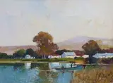 Lakeside Fishing by Errol Boyley, oil on card, sold Jun 2014