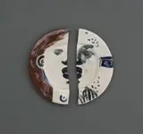 Deborah Bell, Two Faced, hand painted and glazed ceramic plate