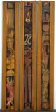 Panelled Door with Geometric Motifs by Cecil Skotnes, carved, incised and painted wood panels with a brass knocker, mounted on painted steel bases, sold Jun 2014