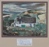 Peter Clarke, Landscape at Teslaarsdal, pen, ink and watercolour