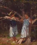 Under the Pear Tree by Adriaan Boshoff, oil on canvas laid down on board, sold Jun 2014