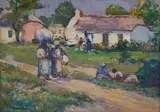 Cottages with Figures, Worcester by Hugo Naude, oil on panel, sold Jun 2014