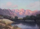 Breede River, Worcester Mountains Beyond by Hugo Naude, oil on canvas, sold Jun 2014