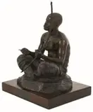 Anton van Wouw, Skapu Player, bronze mounted on a wooden base