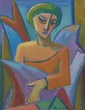 Composition with Abstract Motifs and Figure by Maggie Laubser, oil on board, sold Jun 2014