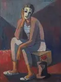 Harlequin by Maurice van Essche, oil on board, sold Jun 2014