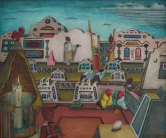 Alexis Preller, Ndebele Village, oil on canvas laid down on board