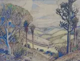 Zululand Landscape with uMgungundlovu in the Distance by Jacobus Hendrik Pierneef, watercolour and charcoal on card, offered Jun 2014