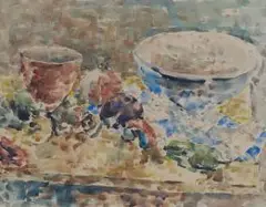 Wolf Kibel, Still Life with Fruit and Bowls, watercolour