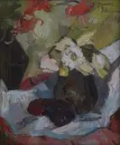 Still Life with Red Lilies and Aubergine by Irma Stern, oil on canvas, offered Jun 2014