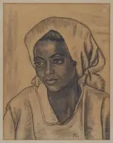 Maggie Laubser, Portrait of a Woman with Head Scarf, charcoal