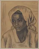 Portrait of a Woman with Head Scarf by Maggie Laubser, charcoal, sold Jun 2014