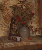 Still Life with Buddha and a Bowl of Fruiting Hawthorn by Frans Oerder, oil on canvas, sold Jun 2014