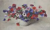 Still Life with Anemones in a White Bowl by Frans Oerder, oil on canvas, sold Jun 2014