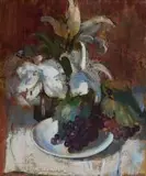 Irmin Henkel, Still Life with Grapes and St. Joseph's Lilies, oil on canvas