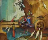 The Hay Cart by Alexis Preller, oil on canvas laid down on board, sold Jun 2014