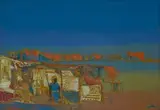 Woman Beside an Informal Dwelling by Walter Battiss, oil on canvas, offered Jun 2014