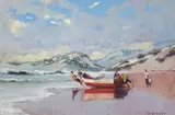 Launching the Boat by Adriaan Boshoff, oil on board, sold Jun 2014