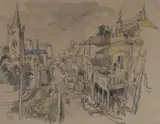Busy Cape Street Scene by Gregoire Boonzaier, watercolour, ink and charcoal, offered Nov 2013
