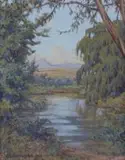 Erich Mayer, River Landscape, Mountains Beyond