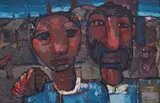 Louis Maqhubela, The Couple, oil and sand on board
