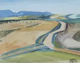 Peter Clarke, Over the Lands, the Road Goes to Caledon; in the Background the Riviersonderend Mountains, watercolour