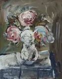 Still Life with Pink and White Roses by Christo Coetzee, oil on board, sold Nov 2013