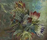 Alice Tennant, Still Life with Proteas and Fynbos, oil on board