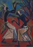 Two Dancing Congolese Figures by Maurice van Essche, oil on board, sold Nov 2013