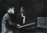 Sam Nhlengethwa, Bill Evans and Miles Davis, charcoal