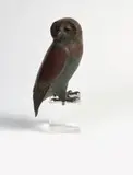 Robin Lewis, Owl, moulded copper with a brown and verdigris patina, mounted on a perspex base