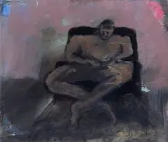 The Scholar by Beezy Bailey, oil and enamel on canvas, sold Nov 2013